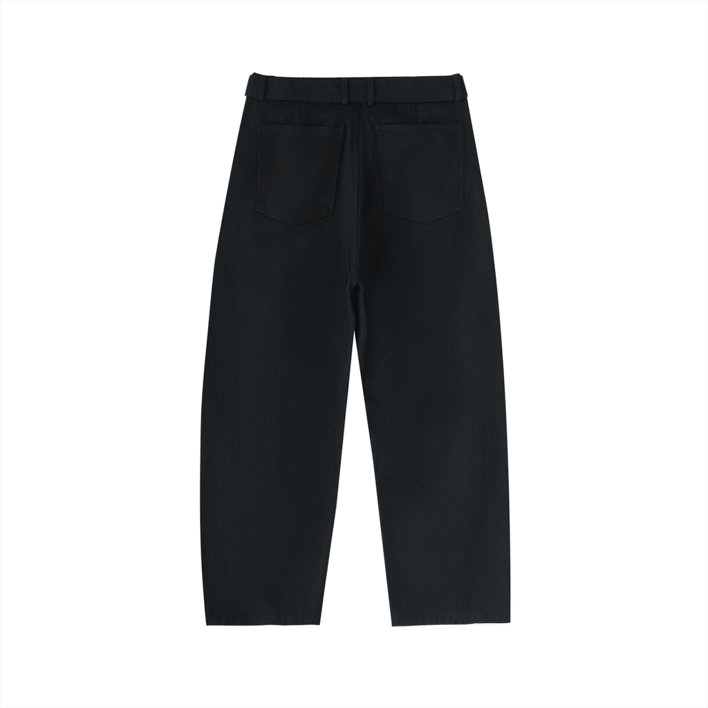 Twisted-Seam Belted Curved-Blade Pants