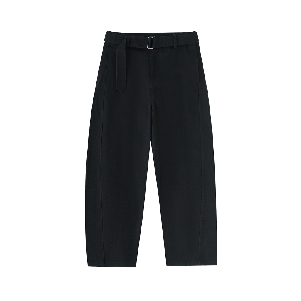 Twisted-Seam Belted Curved-Blade Pants
