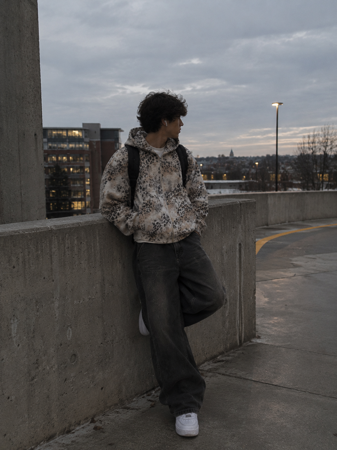 Unisex Vintage Wash Leopard Full Zip Hoodie