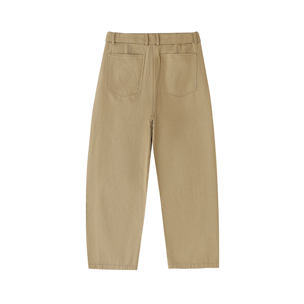 Twisted-Seam Belted Curved-Blade Pants