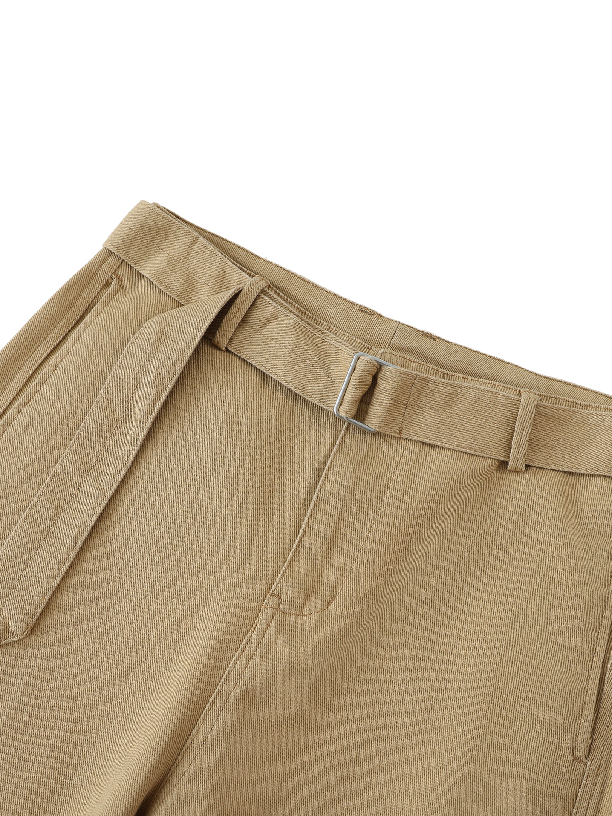 Twisted-Seam Belted Curved-Blade Pants