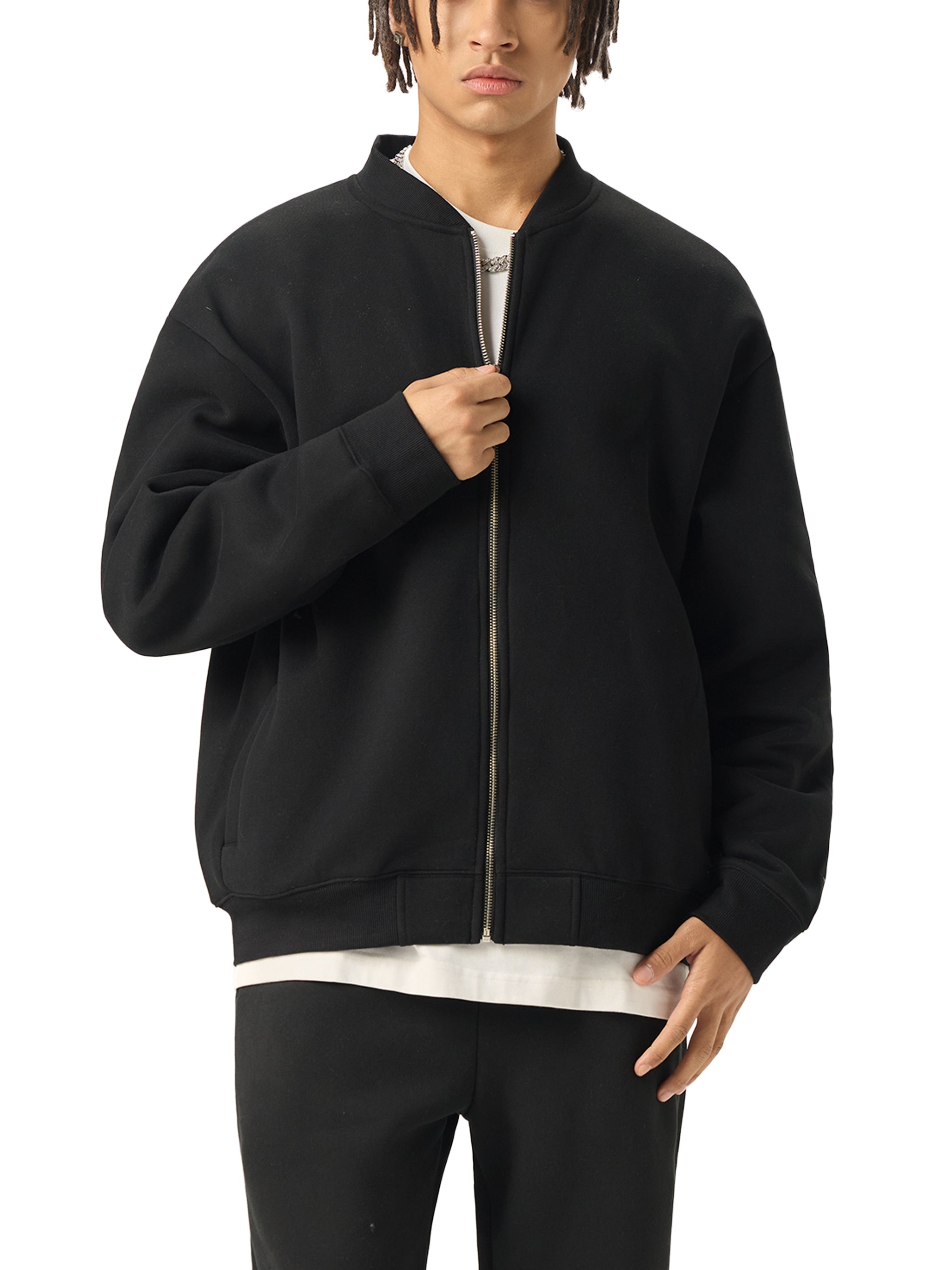 Zip-Up Fleeced Varsity Jacket
